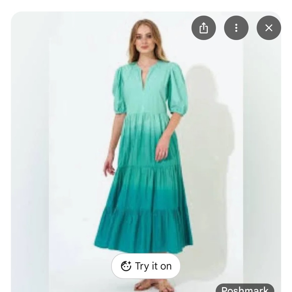 Oliphant Ombré Puff Sleeve V neck Maxi Size L
